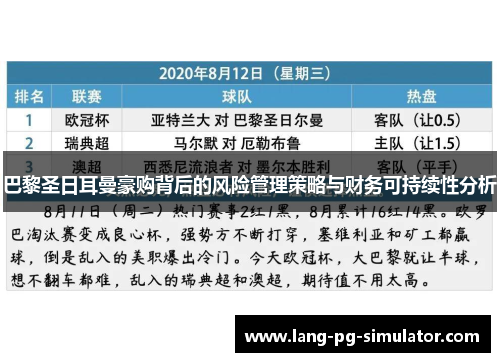 巴黎圣日耳曼豪购背后的风险管理策略与财务可持续性分析 巴黎圣日耳曼豪购背后的风险管理策略与财务可持续性分析