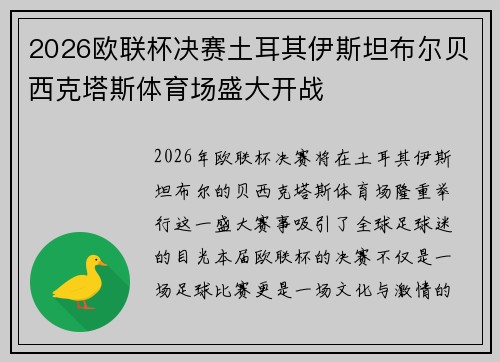 2026欧联杯决赛土耳其伊斯坦布尔贝西克塔斯体育场盛大开战